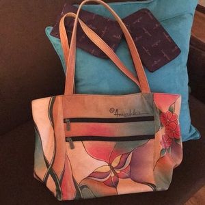 Anuschka Tote, hand painted, 2 pouches.